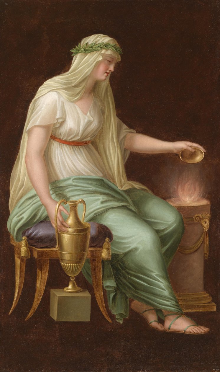 En vestal jungfru sitter vid elden av Philipp Friedrich von Hetsch