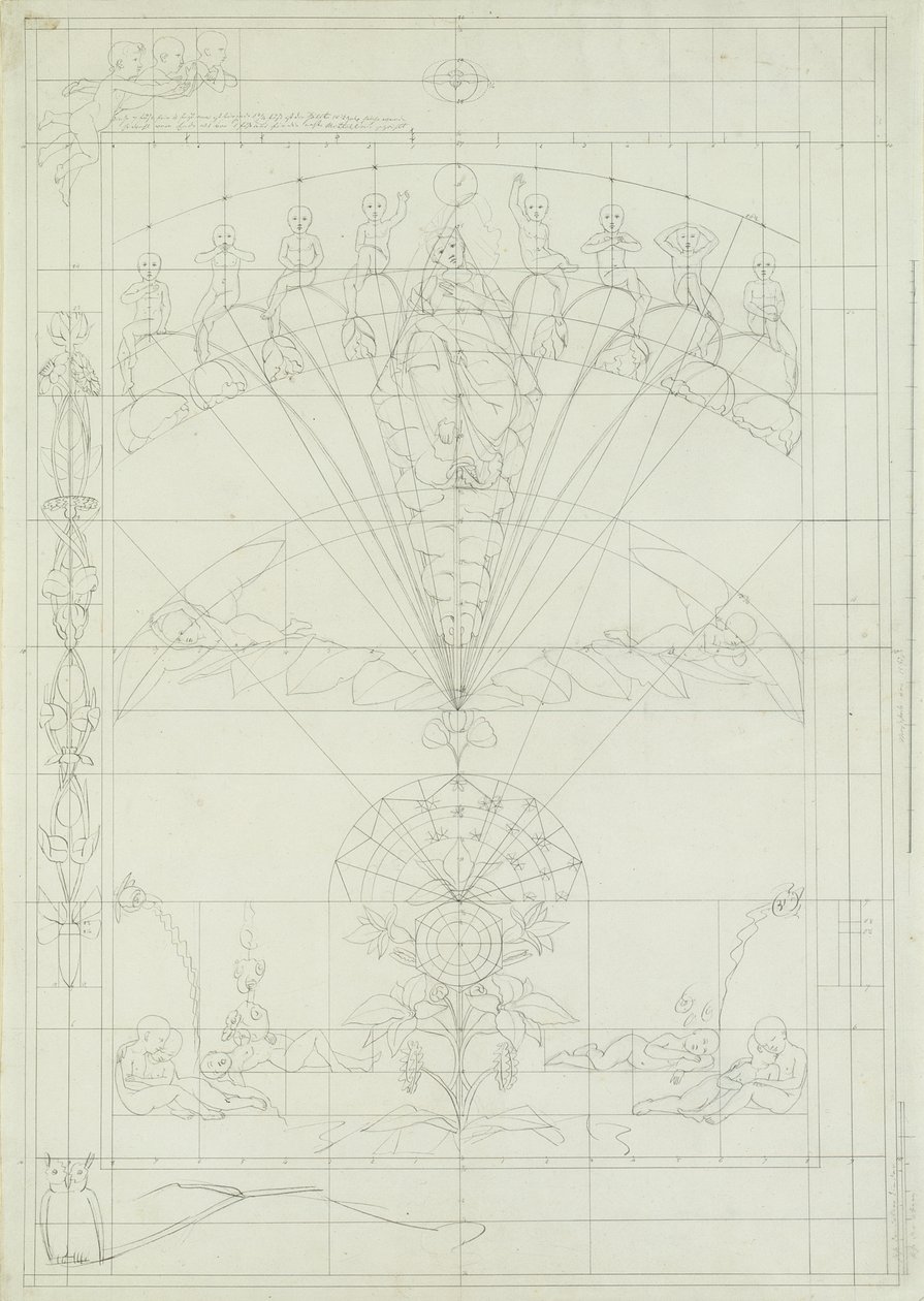 Kompositionsstudie för Natten, 1803 (penna och bläck på papper) av Philipp Otto Runge