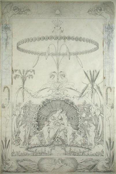 Dag (kopparutkast och alternativ version), 1803 (penna och svart bläck över blyspår) av Philipp Otto Runge