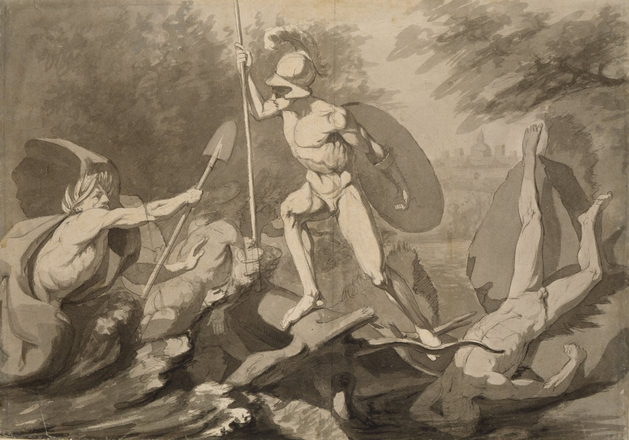 Achilles kamp med floden Scamander (penna och svart och grått tvätt på papper) av Philipp Otto Runge