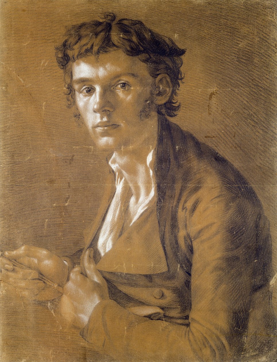Självporträtt, 1802 (brun och vit krita på papper) av Philipp Otto Runge