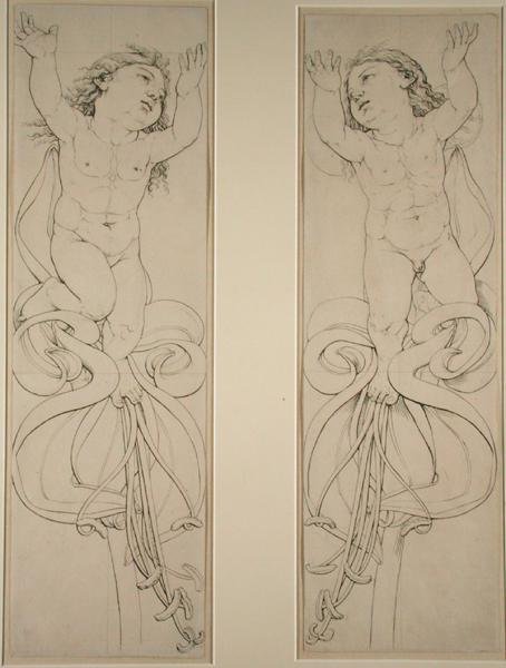 The Left and Right Genie on the Amaryllis Plant, 1809 (penna och bläck på papper) av Philipp Otto Runge