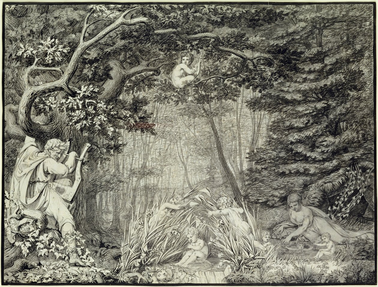 Poeten vid våren, 1805 (penna, bläck och skölj över penna på papper) av Philipp Otto Runge