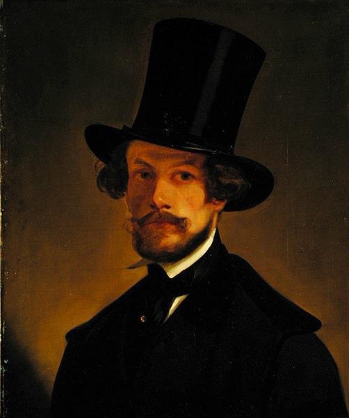 Självporträtt, ca 1845 (olja på papper monterad på kort) av Philipp Wirth