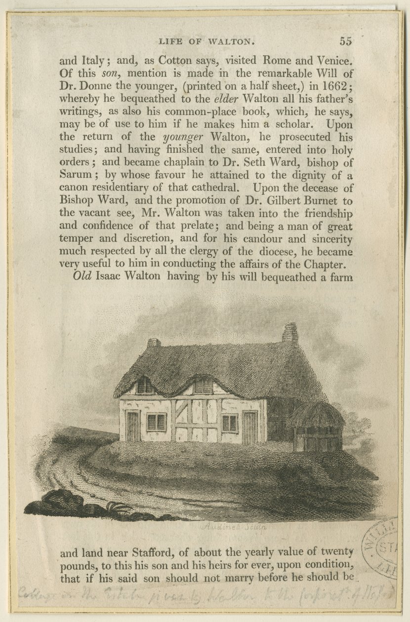 Stafford - Isaac Waltons stuga: gravyr och [tidigt 1800-tal] (tryck) av Philipp Audinet