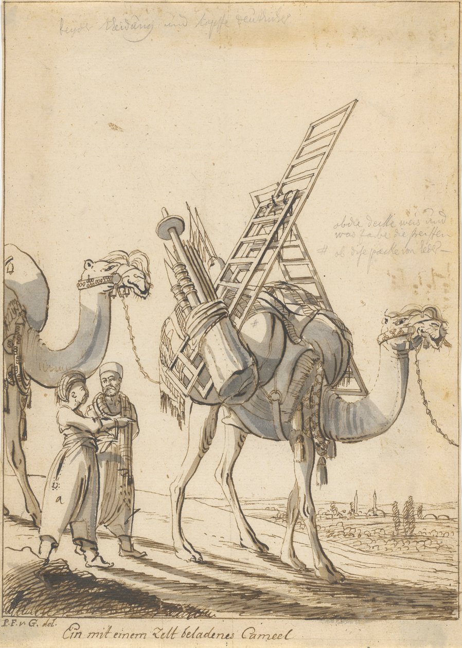A Cameel Loaded with a Tent (Man with a Tent-Shop Camel) av Philipp Ferdinand von Gudenus