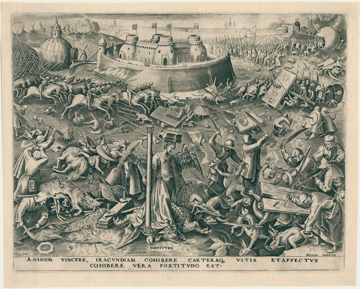 Fortitudo Fortitude från De sju dygderna, 1559. av Philipp Galle