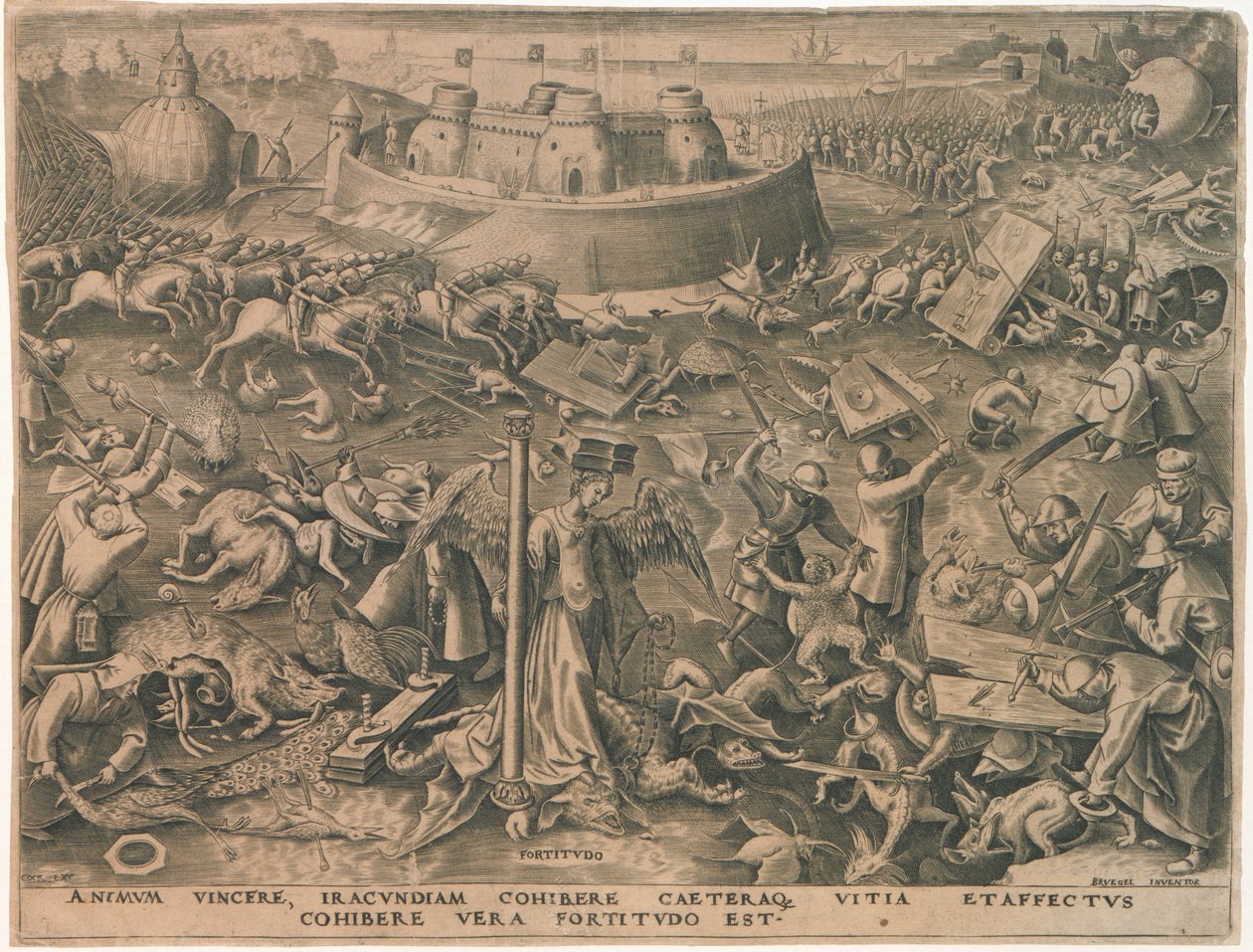 Fortitudo Fortitude från De sju dygderna, 1559. av Philipp Galle