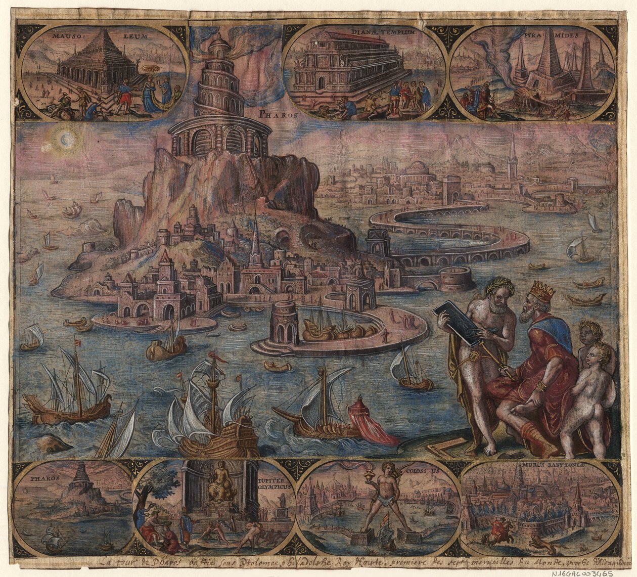 Fyren i Alexandria från serien Världens åttonde underverk efter Maarten van Heemskerck, 1572 av Philipp Galle