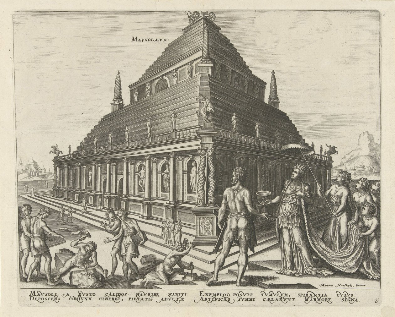 Mausoleet i Halikarnassus från serien Världens åttonde underverk, 1572 av Philipp Galle