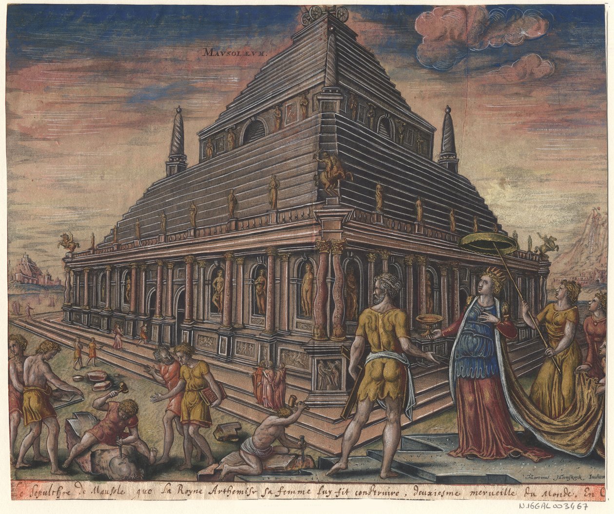 Mausoleet i Halikarnassus från serien Världens åttonde underverk efter Maarten van Heemskerck, 1572 av Philipp Galle