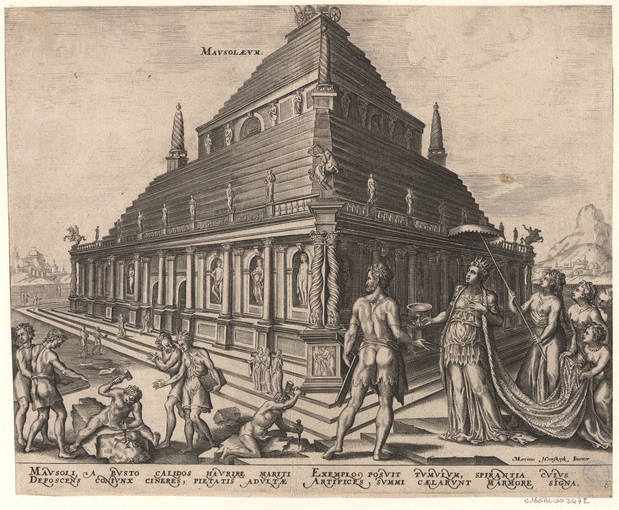 Mausoleet i Halikarnassus från serien Världens åttonde underverk efter Maarten van Heemskerck, 1572 av Philipp Galle