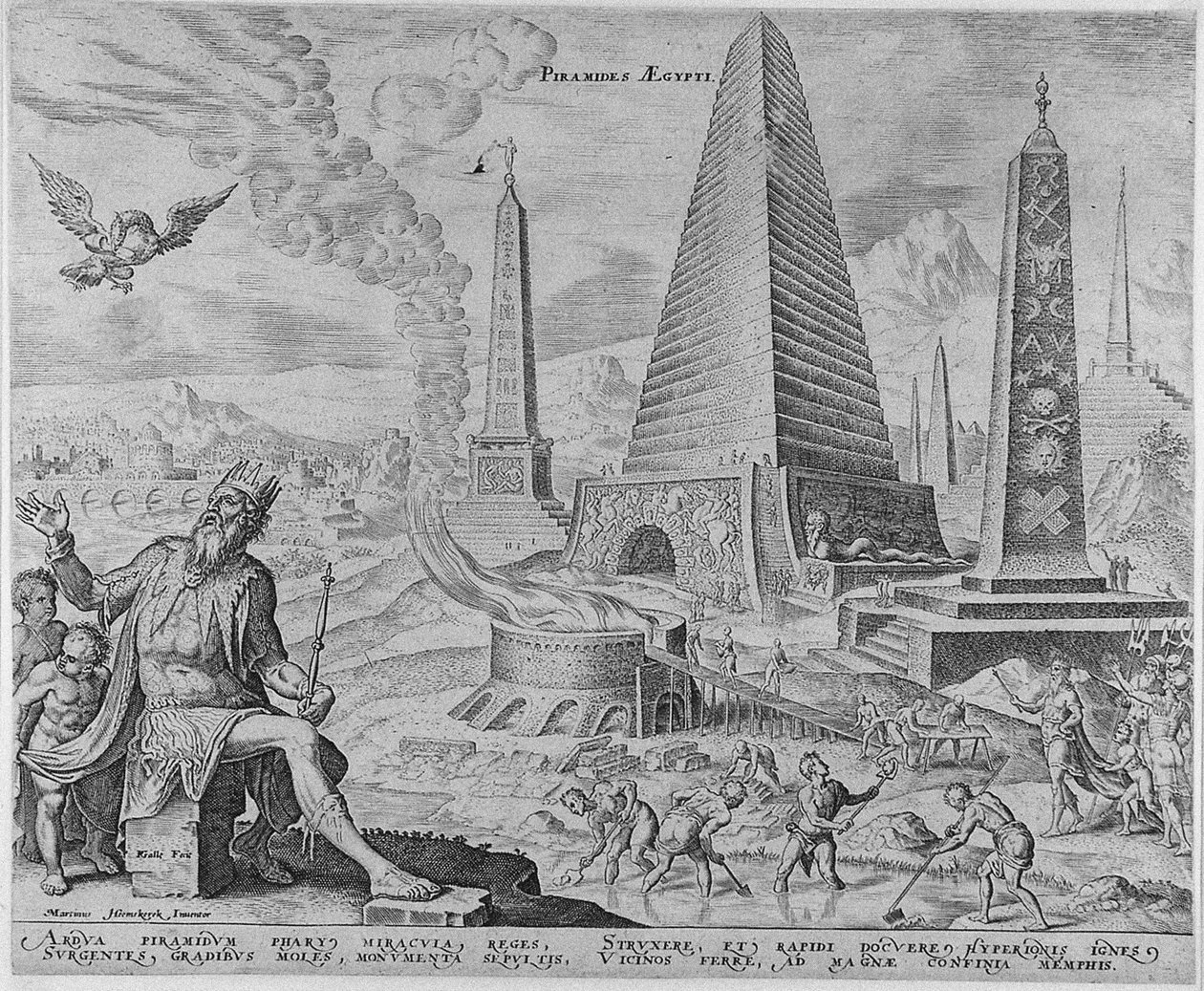Pyramiderna i Egypten från serien Världens åttonde underverk efter Maarten van Heemskerck, 1572 av Philipp Galle