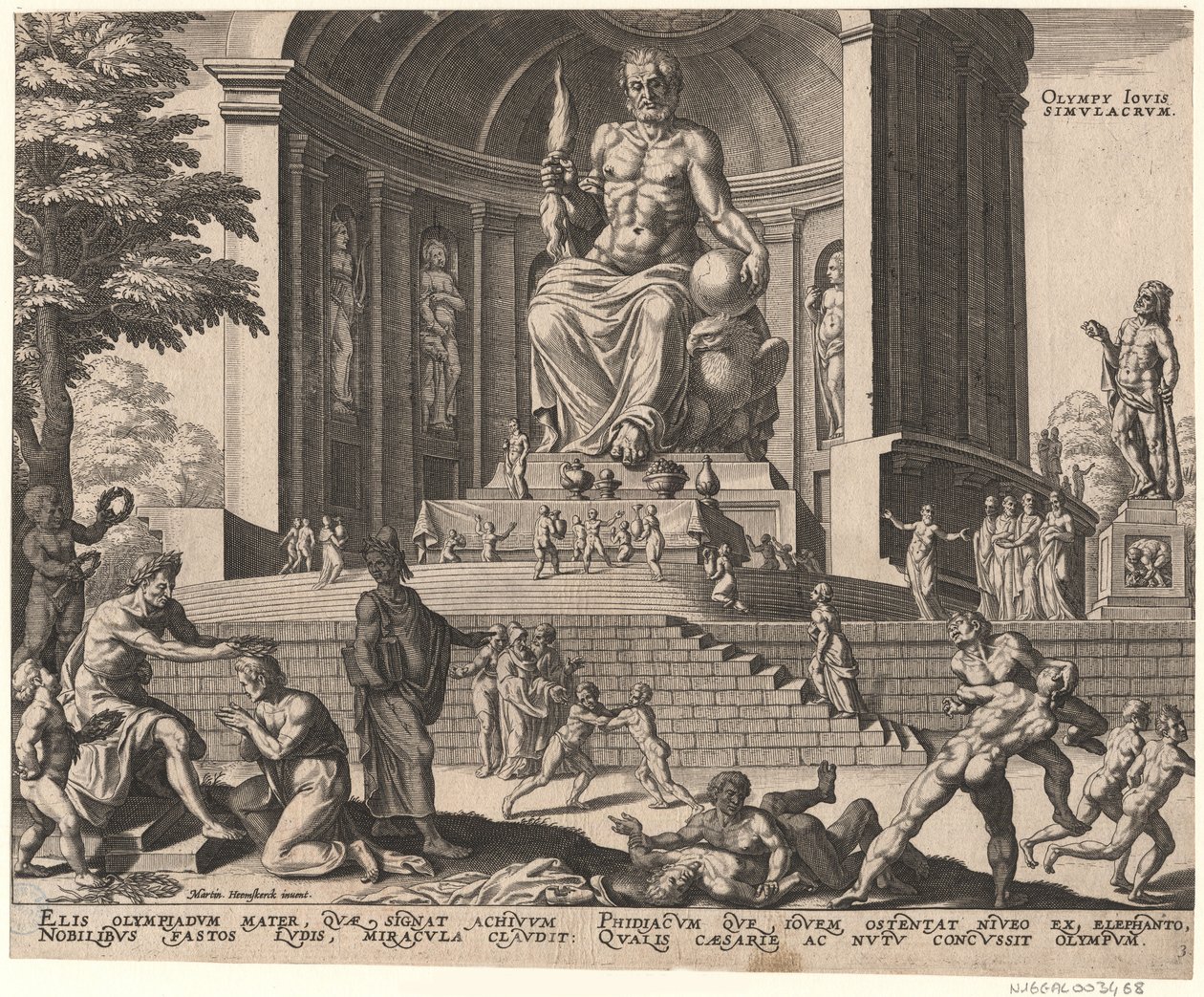 Statyn av Jupiter på Olympia från serien Världens åttonde underverk efter Maarten van Heemskerck, 1572 av Philipp Galle
