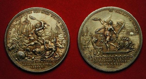 Medalj till minne av slaget vid La Hogue 1692 (metall) (se även 144616) av Philipp Heinrich Mueller
