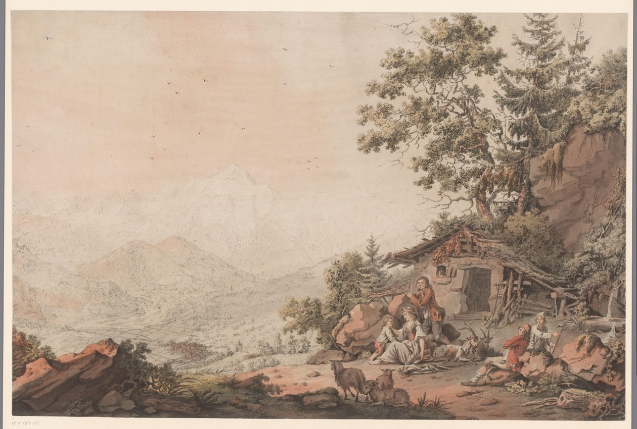 Familj i ett hus i bergen av Philipp Jacques Loutherbourg (I) (attributed to)