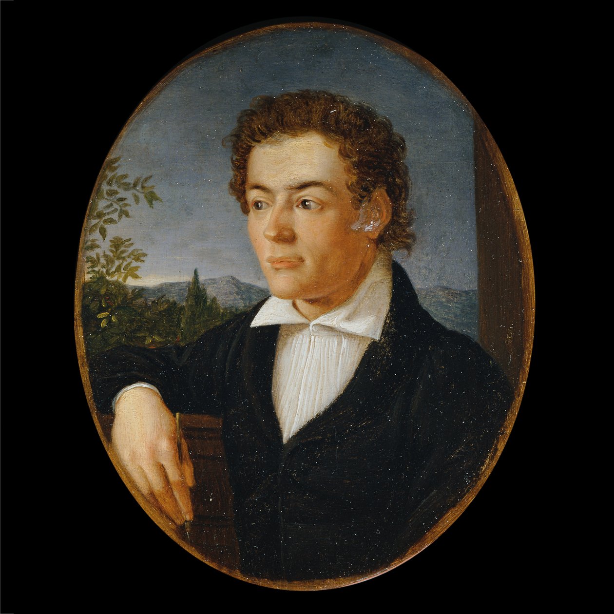 Byst av en ung man framför ett kvällslandskap av Philipp Otto Runge