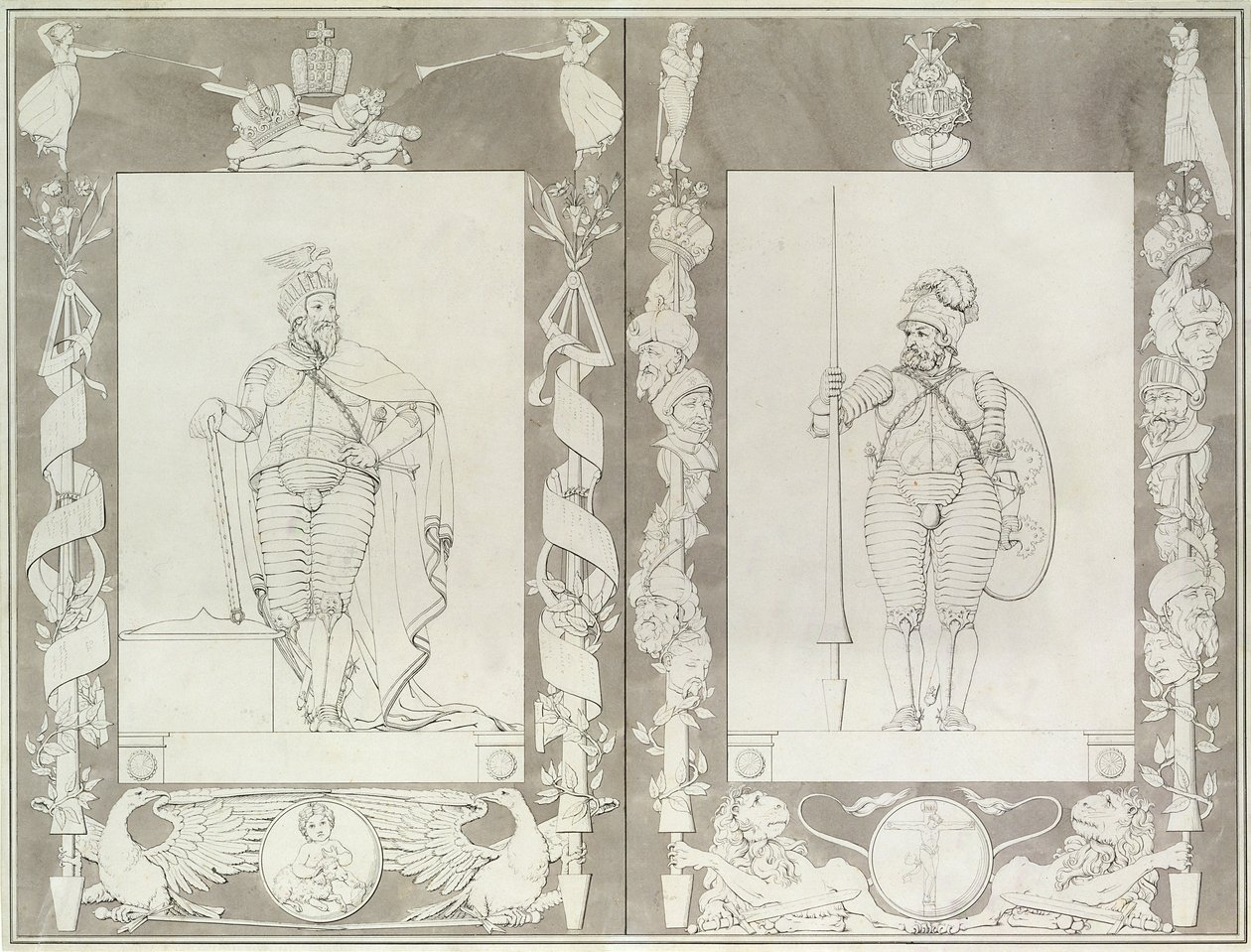 Charlemagne (742-814) och Heymon, 1804-5 (penna, bläck och tvätt på papper) av Philipp Otto Runge