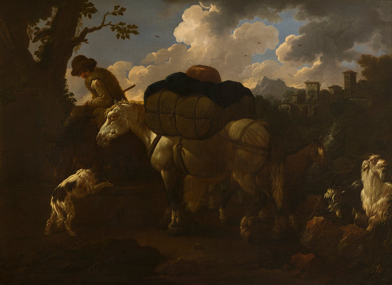 En bondscen, ca 1677-1706 (olja på duk) av Philipp Peter called Rosa da Tivoli Roos