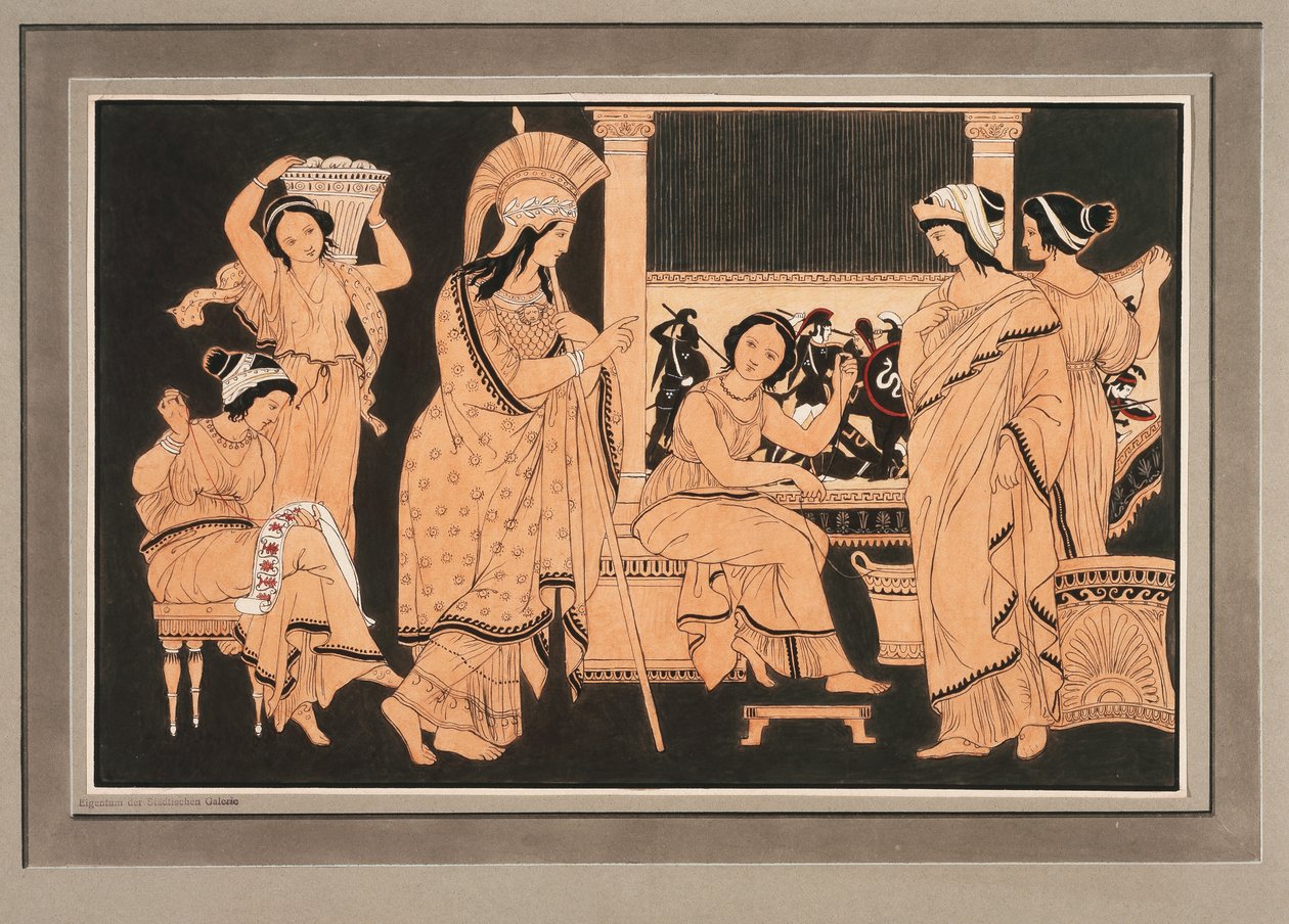 Athena bei der mit Webereien beschäftigten Penelope av Philipp Veit