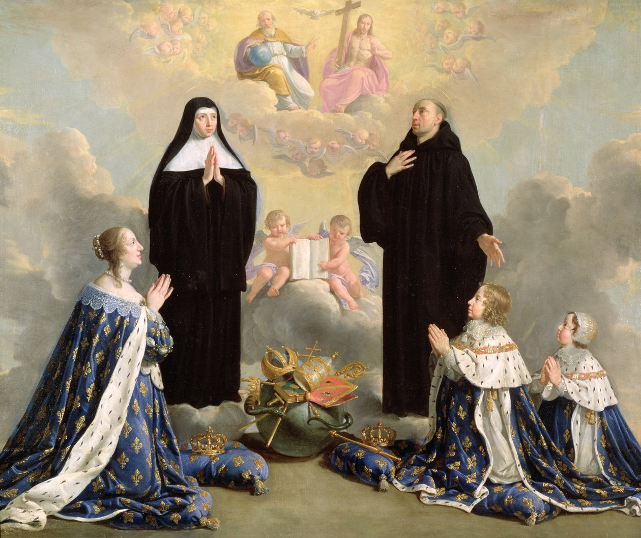 Anne av Österrike (1601-66) och hennes barn vid bön med St. Benedict och St. Scholastica, 1646 av Philippe de Champaigne