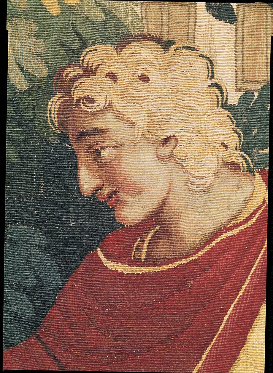 Cephalus och Procris, detalj av chefen för Cephalus, Beauvais Workshop (gobeläng) av Philippe Behagle