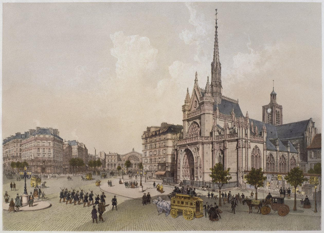 St Laurent-kyrkan i Paris, illustration från "Paris dans sa splendeur", utgiven av Henri Charpentier, 1861. av Philippe Benoist