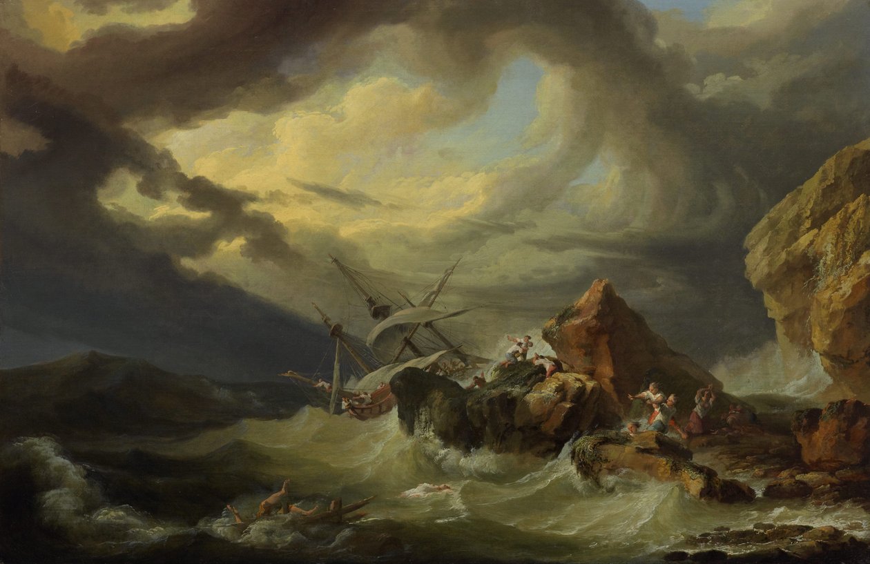 Ett skeppsbrott vid en klippig kust av Philippe-Jacques de Loutherbourg