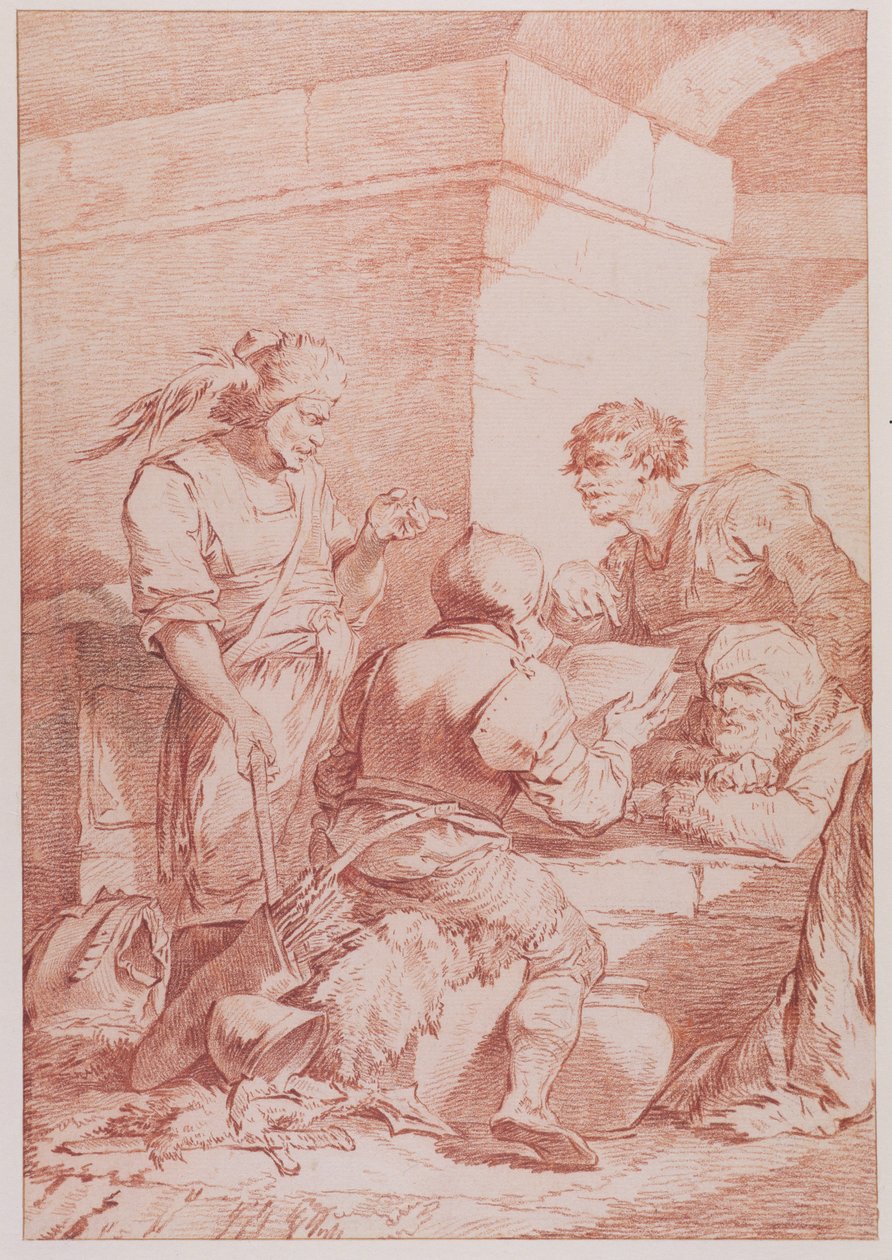Corps de Garde (Barbarer besegrade av en bok) (röd krita över grafit på lagt papper) av Philippe Jacques de Loutherbourg