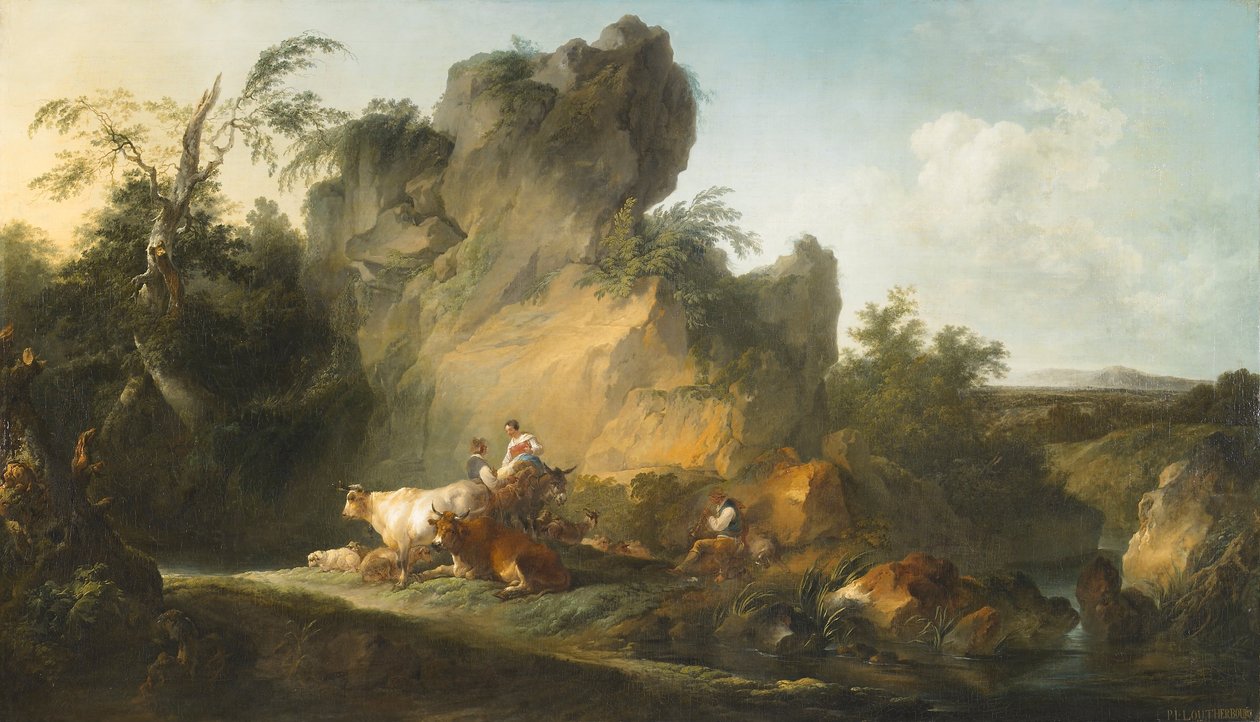 Landscape with Figures and Animals av Philippe Jacques de Loutherbourg
