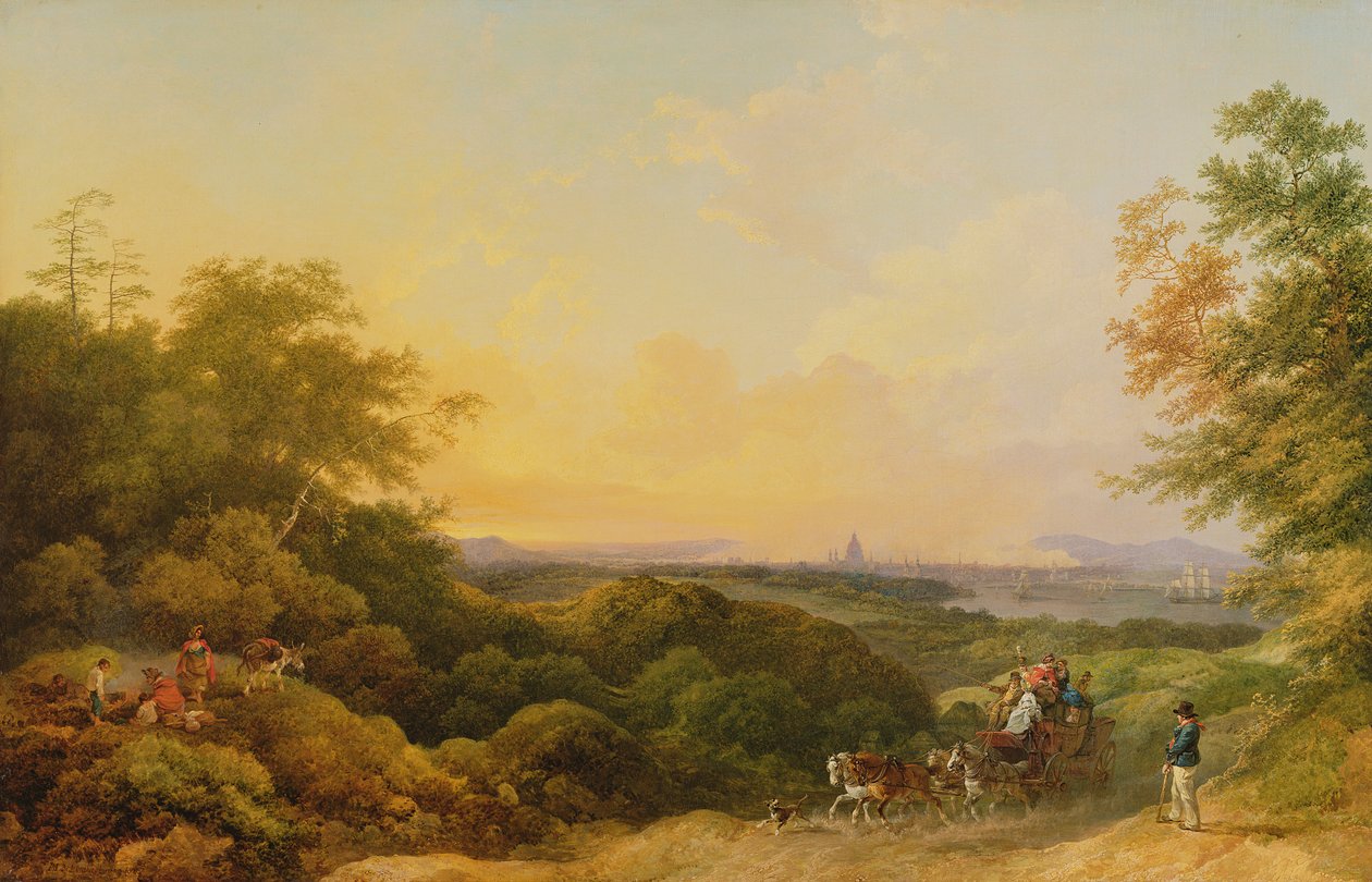 The Evening Coach, London från Greenwich, 1805 av Philippe Jacques de Loutherbourg