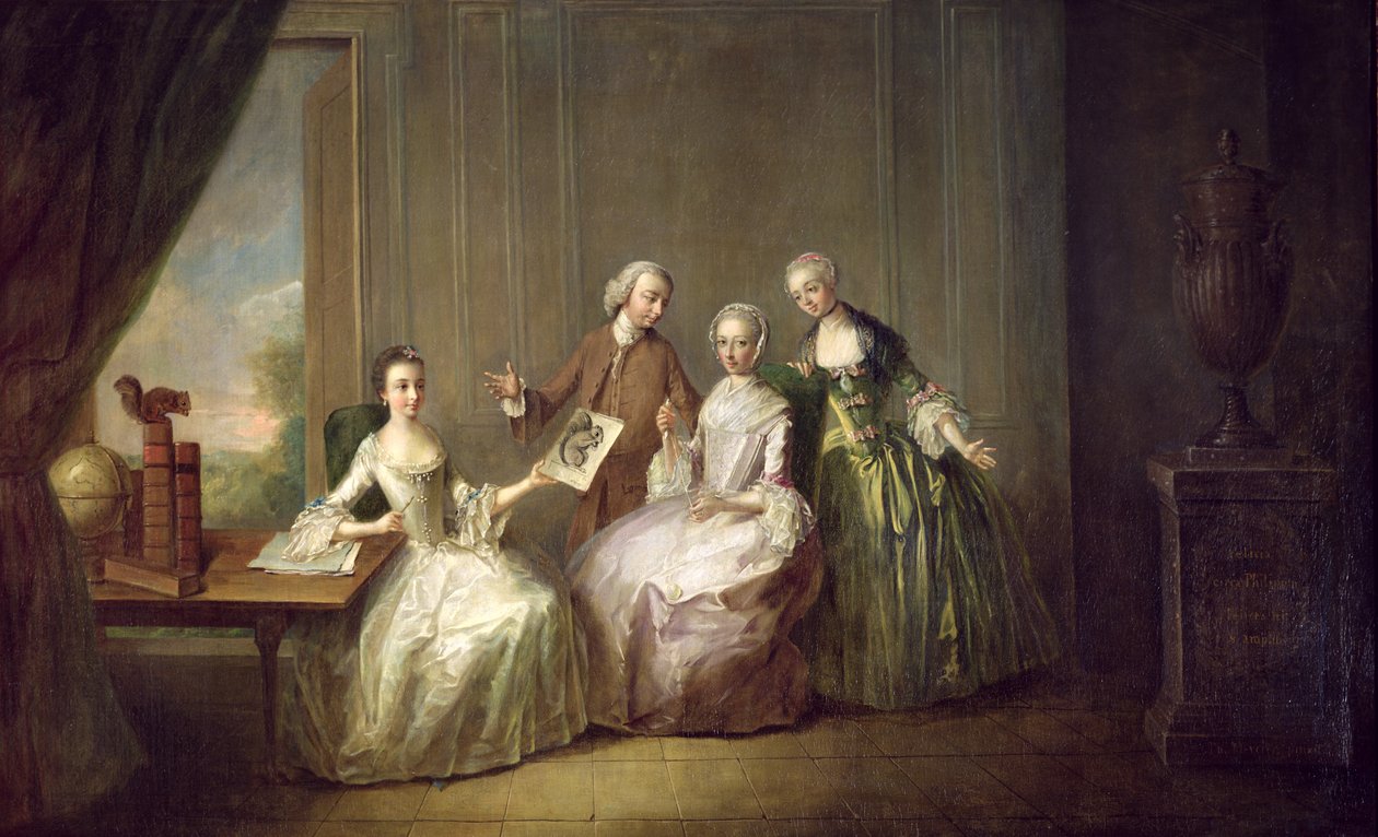 Familj i ett interiör med ekorrar, möjligen familjen Burton från Eltham, Kent, 1755-60 av Philippe Mercier