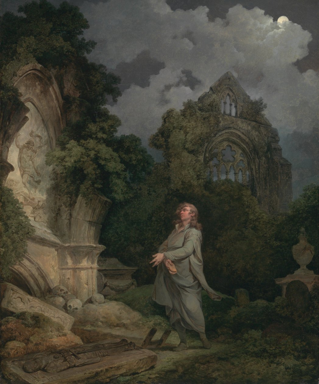 En filosof på en månbelyst kyrkogård av Philippe-Jacques de Loutherbourg