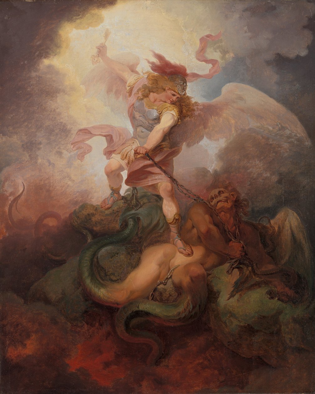 Ängeln som binder Satan av Philippe-Jacques de Loutherbourg