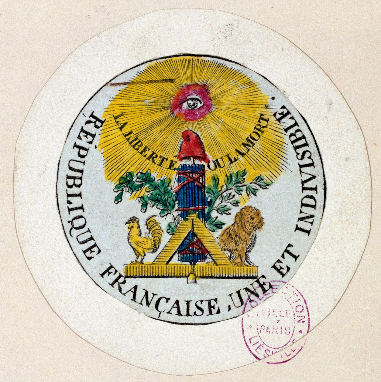 Franska revolutionen: sigill dekorerar symboler för republiken och för fritillverkningsindustrin. Gravyr av Philippe Auguste Hennequin (1762-1833) 1792 Paris. Carnavalet Museum av Philippe Auguste Hennequin