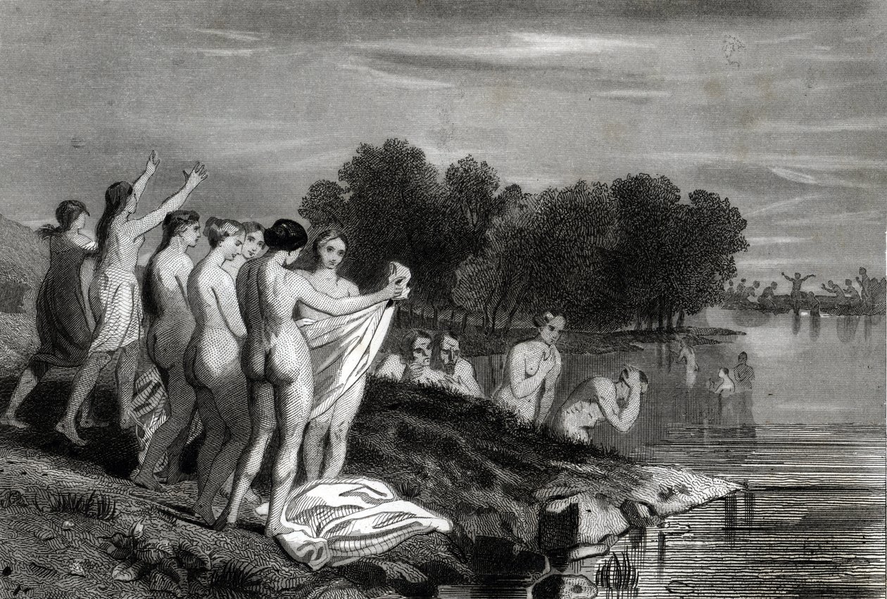 Döpning: Döpare är kristna som tror att dopet endast är giltigt när kandidaten bekänner sin tro på Kristus och vill bli döpt. av Philippe Auguste Jeanron