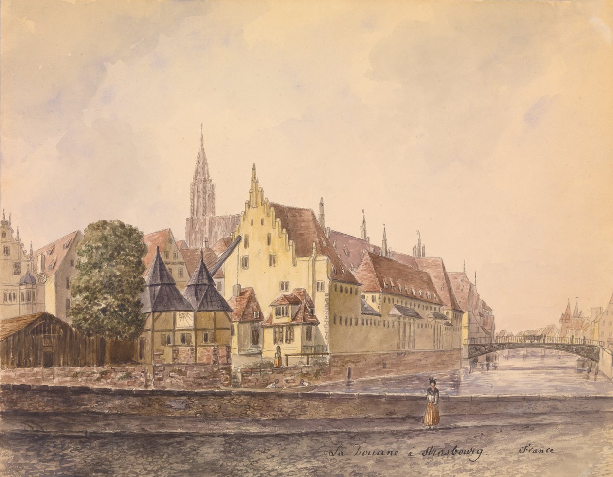 Donau i Strasbourg (akvarell på papper) av Philippe Auguste de Peellaert