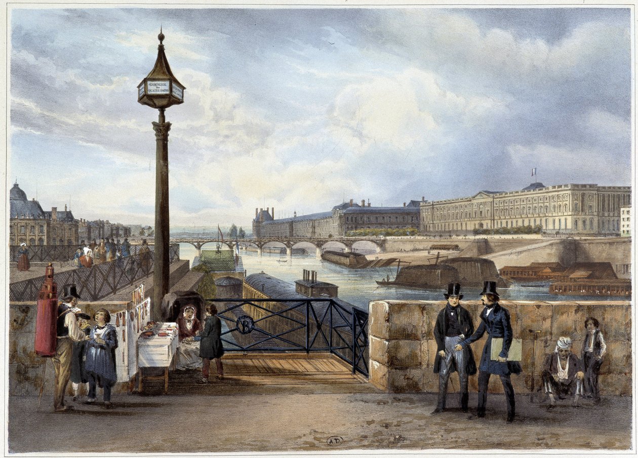 Louvren fångad från Pont Neuf - i "" Promenade dans Paris et ses environs", designad av Jacottet och Benoist, ca. 1840 av Philippe Benoist