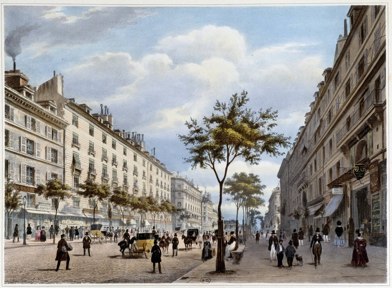 Le boulevard des Italians - i "Vandra i Paris och dess omgivningar", av Jacottet och Benoist, red. Gihaut av Philippe Benoist
