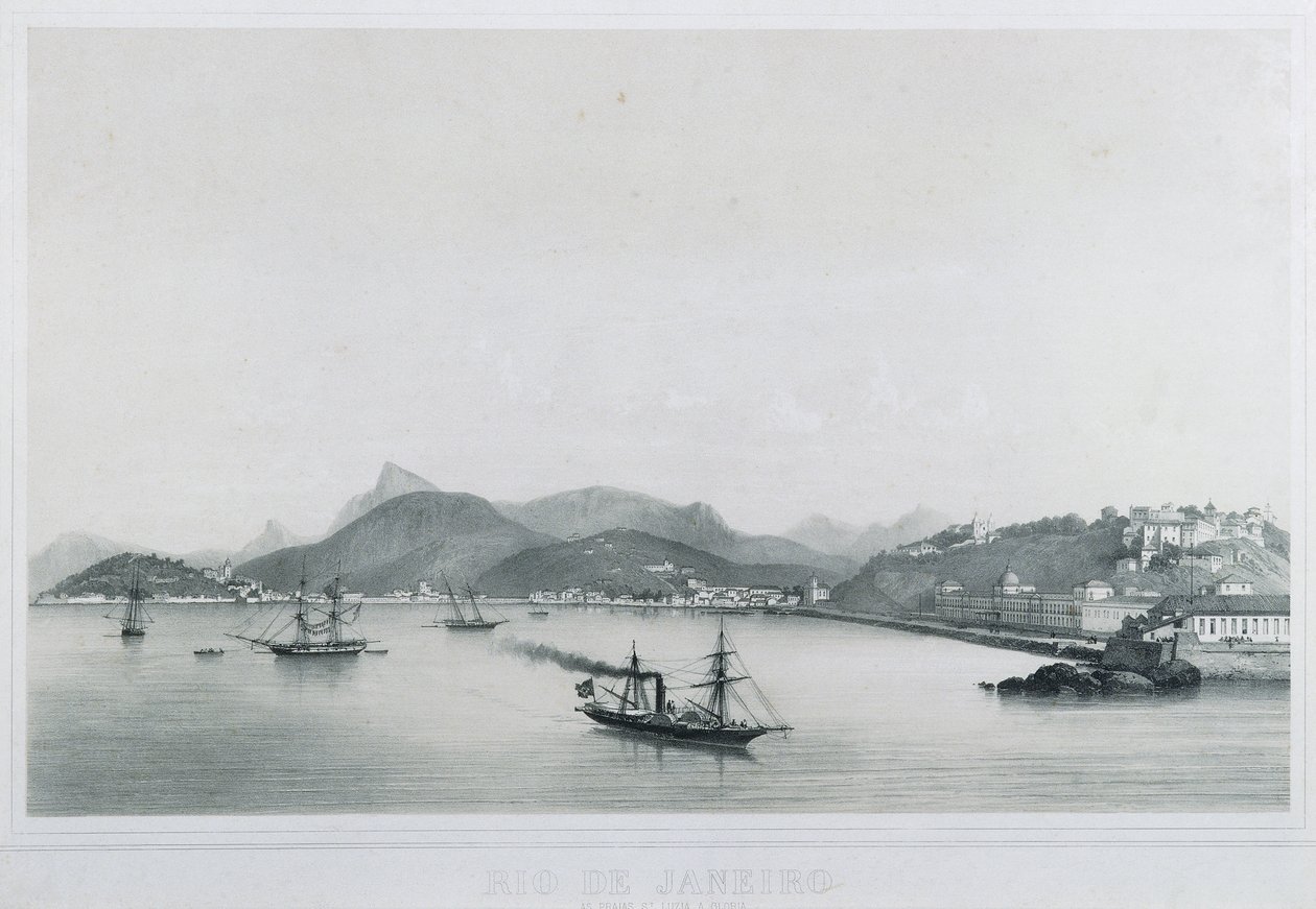Nio panoramautsikt över Rio de Janeiro: Santa stränder. Lucia till Gloria, 1862 av Philippe Benoist