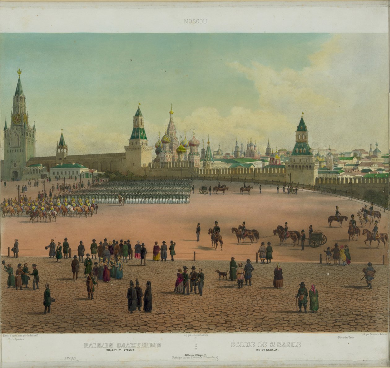 Basiliekatedralen vid Röda torget i Moskva från en panoramautsikt över Moskva i 10 delar, ca 1848 av Philippe Benoist