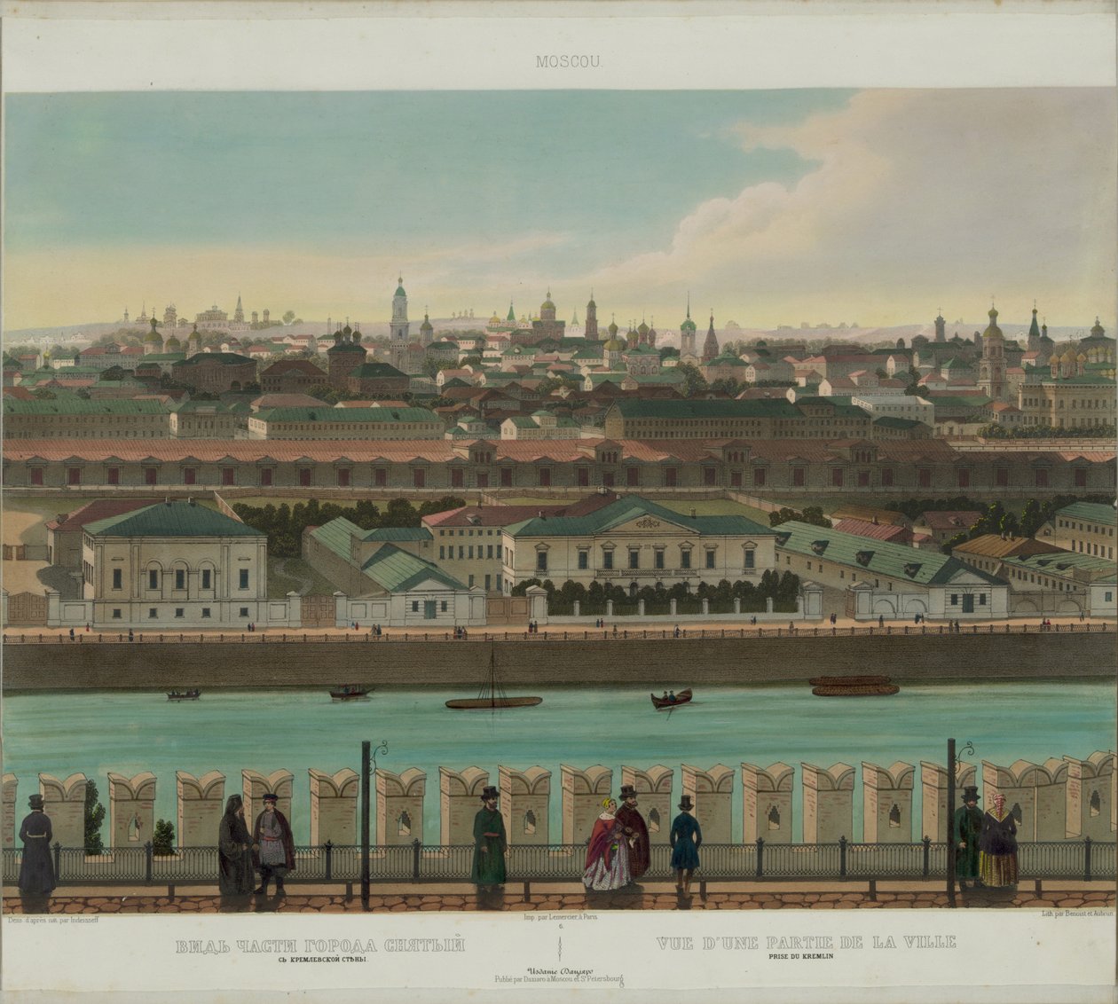 Utsikt över Zamoskvorechye från Kremlmuren från en panoramautsikt över Moskva i 10 delar, ca 1848 av Philippe Benoist