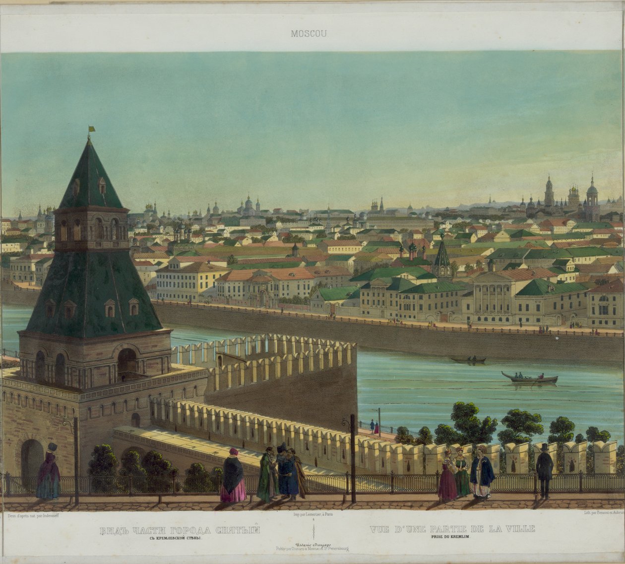 Utsikt över Zamoskvorechye från Kremlmuren från en panoramautsikt över Moskva i 10 delar, ca 1848 av Philippe Benoist