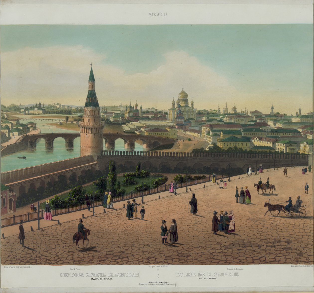 Utsikt över Frälsaren Kristus katedral och Moskva Kreml från en panoramautsikt över Moskva i 10 delar, ca 1848 av Philippe Benoist