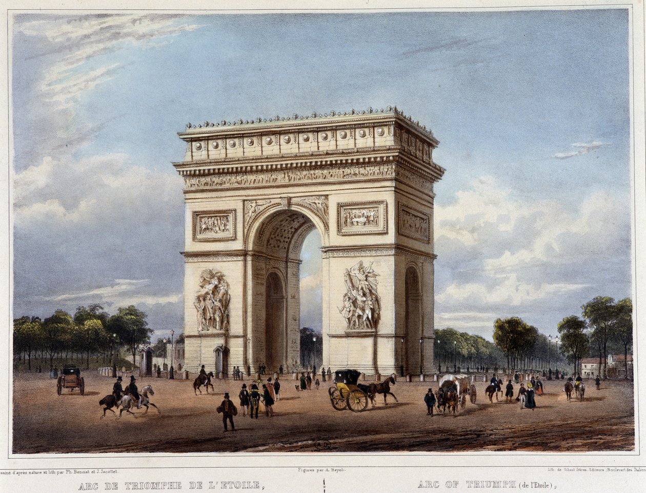 Triumfbågen - i ""Vandra i Paris och dess omgivningar"", designad av Jacottet och Benoist, ca. 1840 av Philippe Benoist