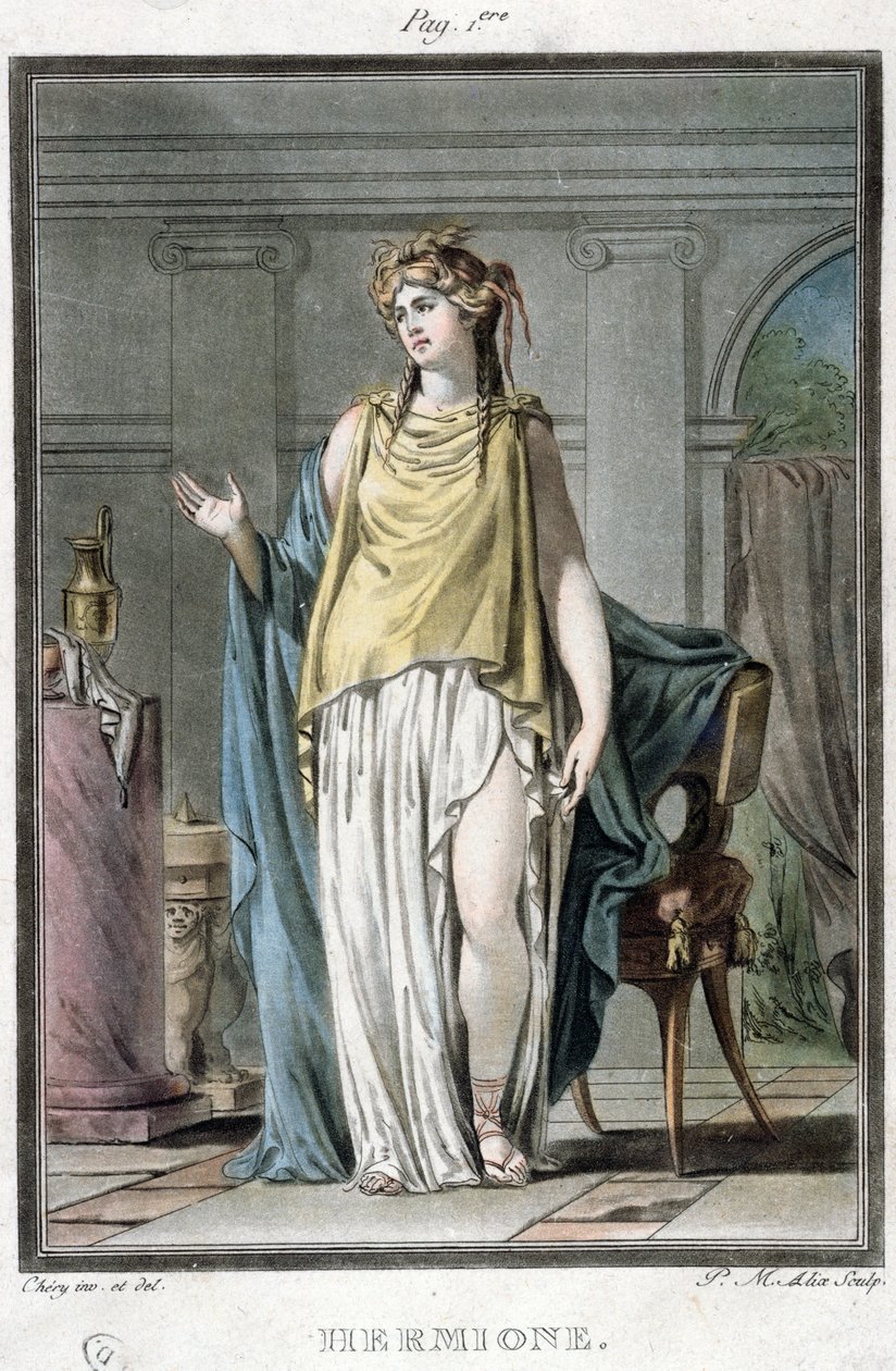 Hermione, kostym till Andromaque av Jean Racine, från Research on the Costumes and Theatre of All Nations, graverad av Pierre Michel Alix (1762-1817) 1802. av Philippe Chery