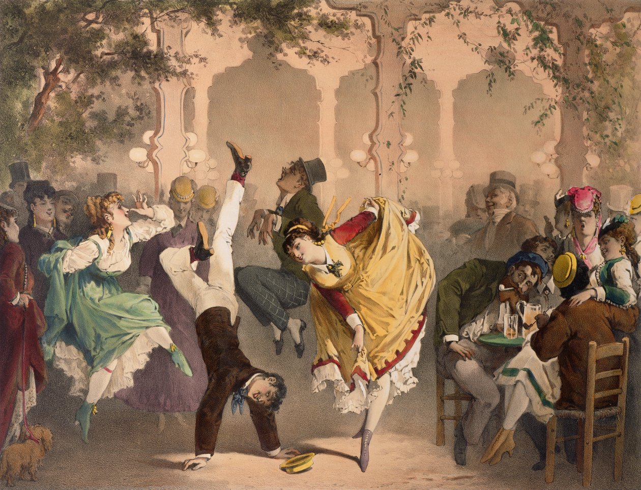 Le Quadrille a Bullier (färgad litho) av Philippe Jacques Linder