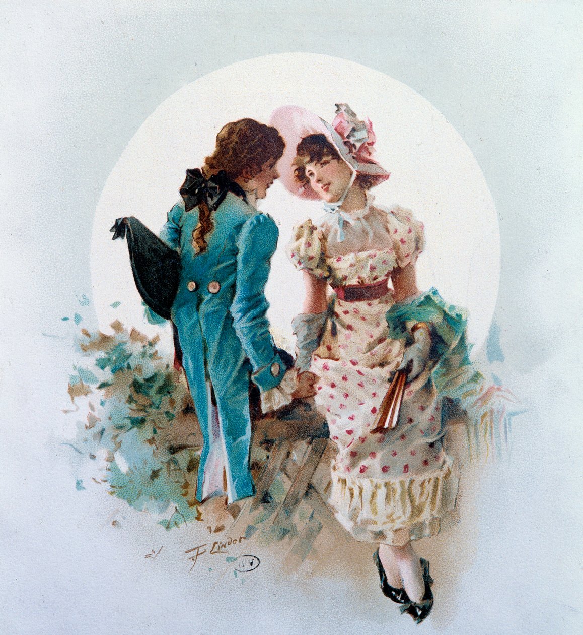 Moonlight Gallant Scen. Litografi av Philippe Jacques Linder (1835-?) Privatsamling från 1800-talet av Philippe Jacques Linder