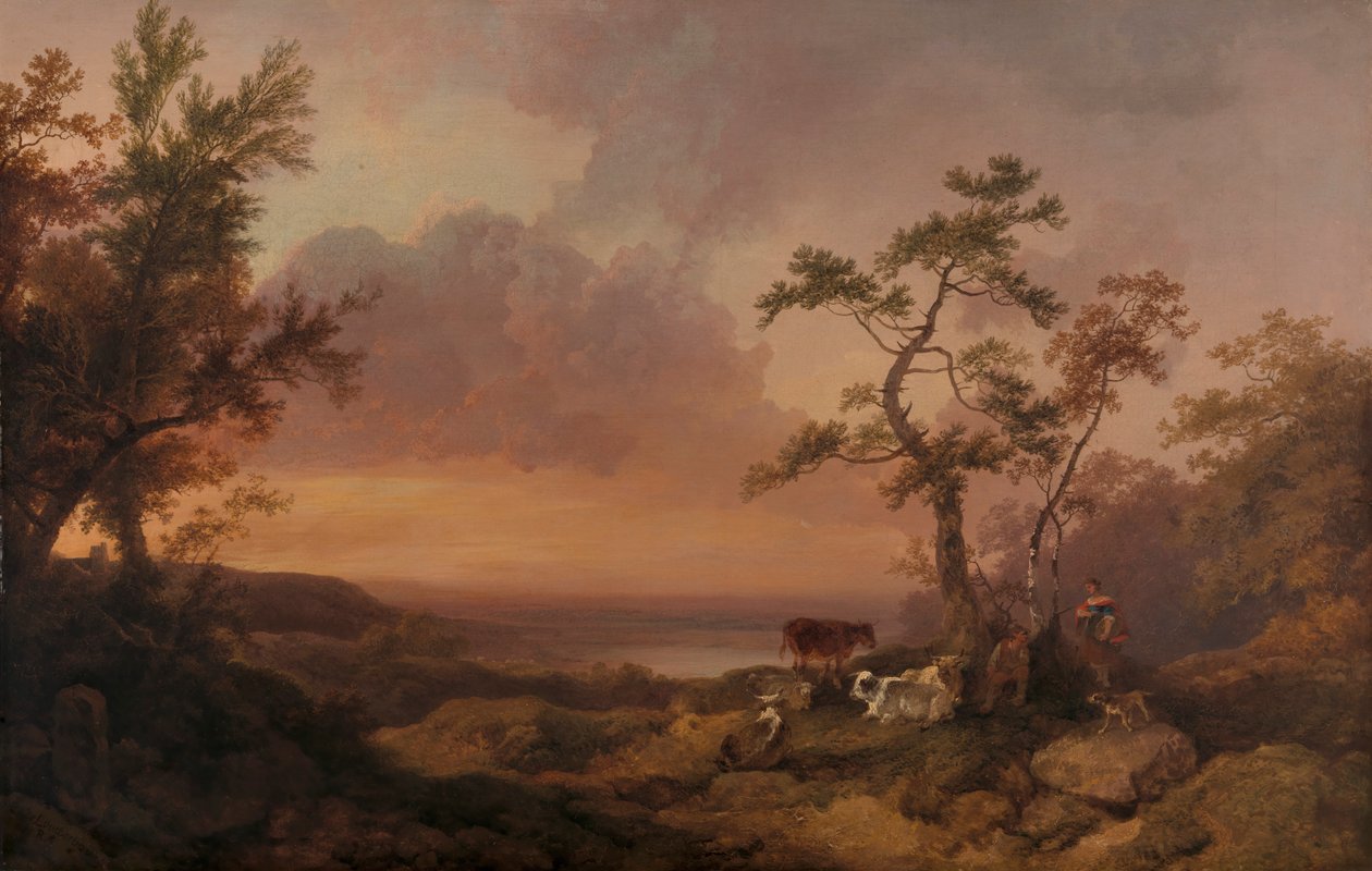 Landskap med boskap och bonde av Philippe Jacques de Loutherbourg