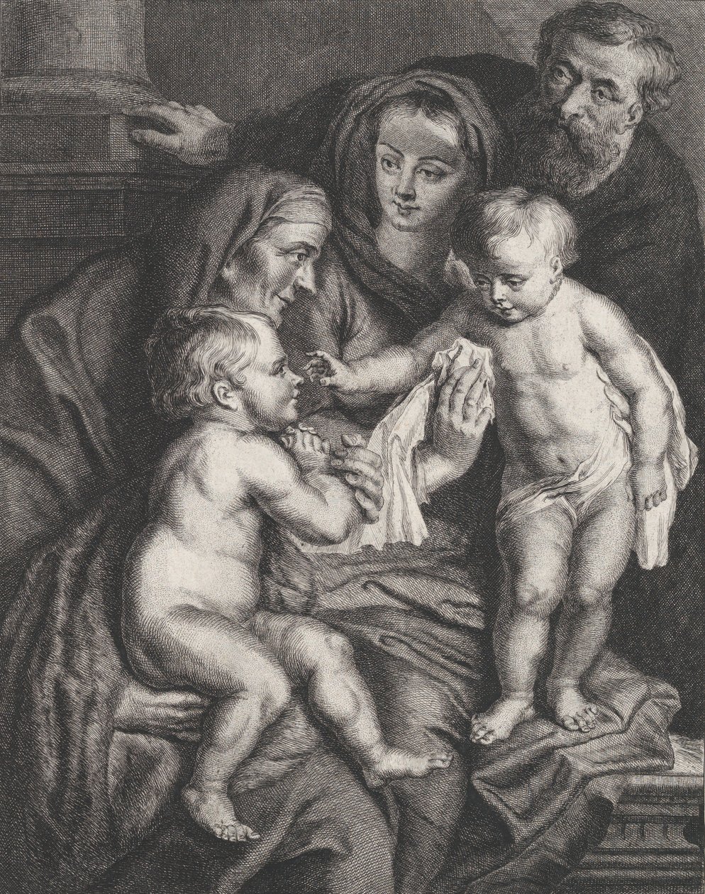 Den heliga familjen med Saint Elizabeth och spädbarnet Saint John the Baptist, ca. 1615-75. av Philippe Joseph Tassaert